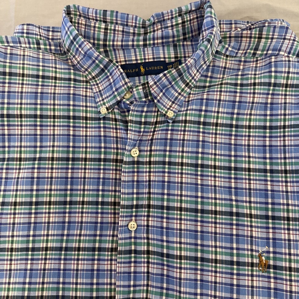 Ralph Lauren Button Down Shirt Men's Size 4XL Big Plaid Oxford Long Sleeve Pony